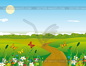 Butterflies over the meadow - vector image