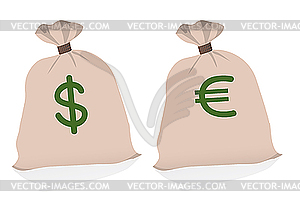 Two large bags of money - vector clipart