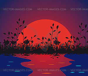 Nature against the setting sun - vector clip art