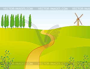 Narrow road through the field - vector image