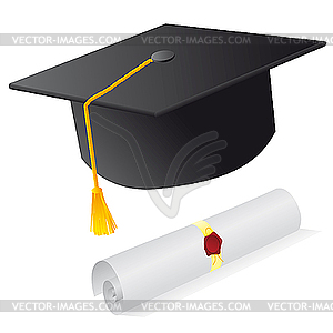 Magister cap and diploma - vector clipart