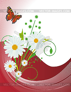 Card with daisies and butterflies - vector image