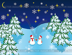 Romantic date in the Christmas forest - vector clipart / vector image