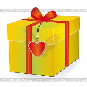 Yellow box with red ribbon - vector image