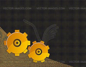 Black background with yellow gears - vector clipart