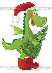 New Year dragon with fir tree - vector EPS clipart