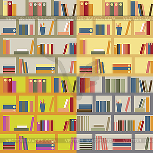 Four Seamless Bookshelf Backgrounds Color Vector Clipart