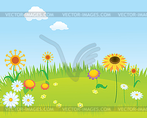 Blooming lawn background - vector clip art