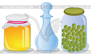Glass jars and decanter - vector clip art