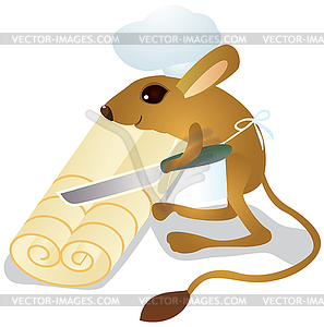 Jerboa chef cuts dough - vector image