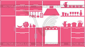 Pink kitchen silhouette - vector image