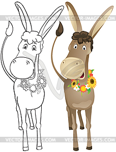 Fun outline donkey - vector clip art