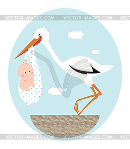 Stork and baby - vector image