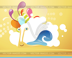 Funny snail on abstract background - vector image