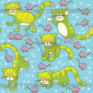 Смешные кошки и мышки - бесшовный фон - клипарт в векторном формате