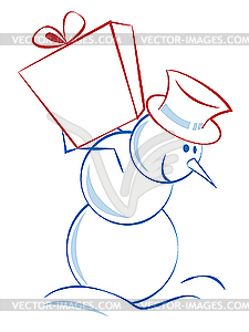 Christmas snowman with gift - vector image