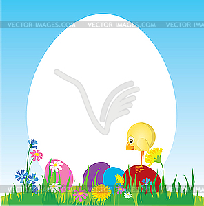 Easter eggs and chicken - vector clipart