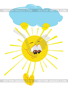 Cartoon sun under cloud - vector image