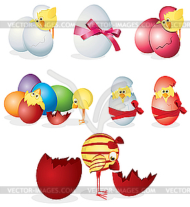 Set of easter eggs and chickens - vector clip art