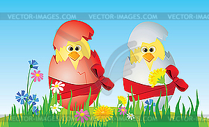 Easter eggs and chicken - vector clipart