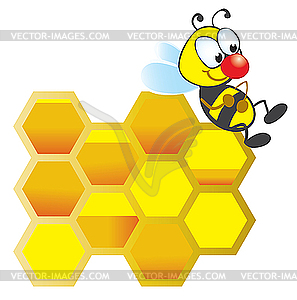 Resting bee and honeycomb - vector clipart