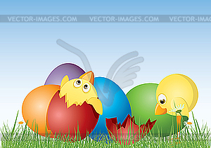 Easter eggs and chicken - vector clipart