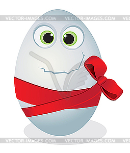 Funny egg with red bow - vector clipart