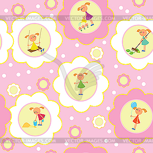 Seamless background with girls - vector clip art