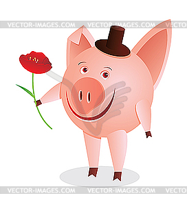 Piglet with flower - vector image