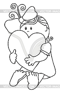 Girl hugs heart - vector clipart