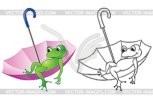 Frog on umbrella - vector image