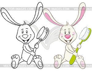 Bunny and toothbrush - vector clip art