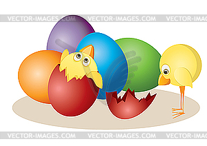 Easter eggs and chickens - vector clipart