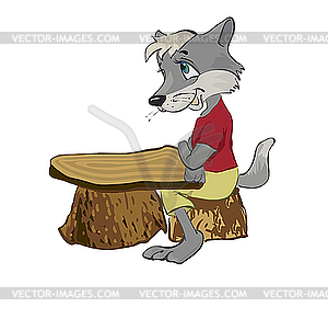 Wolf sits at school desk - vector clipart