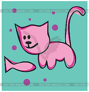 Cat and fish - vector clipart