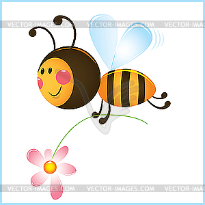 Смешные Пчела и цветок - иллюстрация в векторном формате