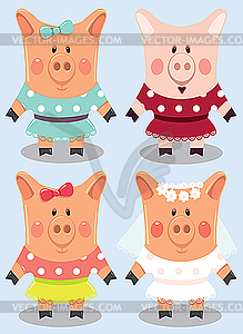Set of cartoon female pigs - vector image