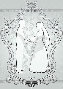 Silhouettes of the bride and groom in frame - vector clip art