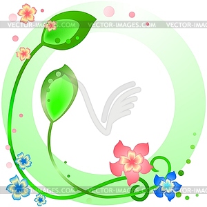 Green spring frame with flowers and leaves - vector clipart