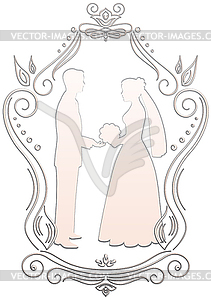 Silhouettes of the bride and groom in frame - vector clipart