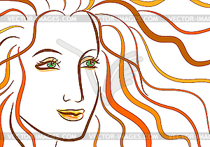 Beautiful face of woman with ginger wavy hair - vector clip art