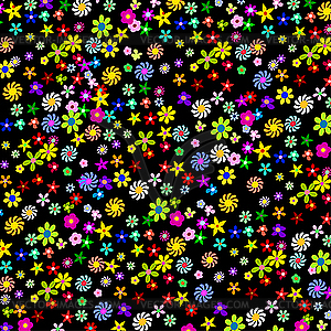 Красочные цветы на черном фоне - векторизованное изображение клипарта