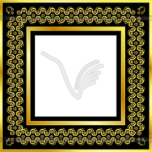 Gold pattern frame with waves and stars - vector clipart