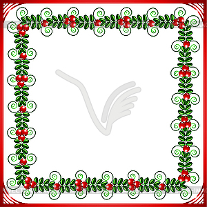 Red frame with leaves and berries - vector clip art