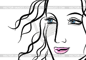 Beautiful face of woman with wavy hair - vector clip art