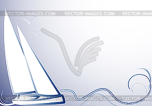 Yacht on blue waves - vector image