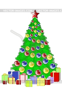 Christmas tree with gifts - vector clipart