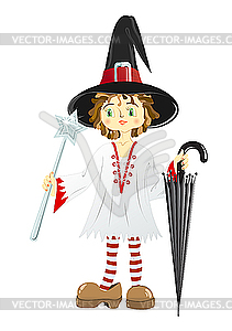 Little witch in black hat - vector image