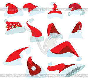 Set of red caps for Santa - vector image