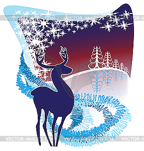 Winter background with deer - vector clipart